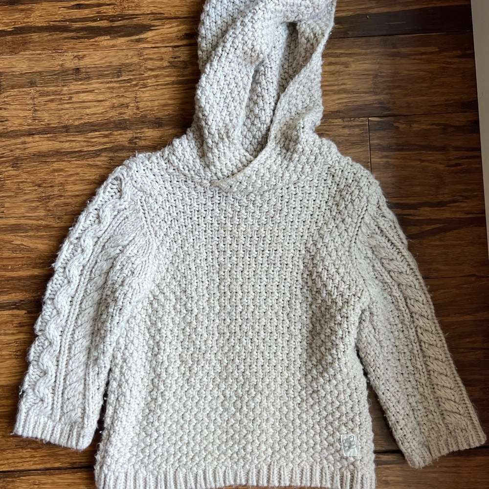 Zara Cream Hooded Sweatshirt Textured Knit